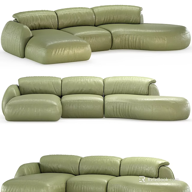 Olive Green Leather Modular Sectional Sofa For Modern Living Room Design 3d model 