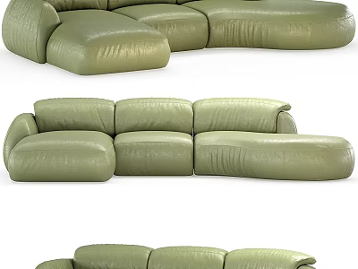 Olive Green Leather Modular Sectional Sofa For Modern Living Room Design 3d model