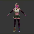 3D Model Woman with White Tank Top Black Skirt Red High Top Shoes Arms Outstretched