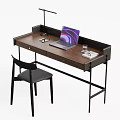 Modern Wooden Desk with Laptop Glass Notebook and Table Lamp