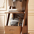 Wooden Mirror With Coat Rack Hanging Hats And Clothes In Interior