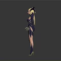 3D Winged Female Character Model In Purple White Outfit With Golden Details