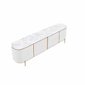 Elegant Modern White TV Stand With Gold Frame Striped Panels And Drawers For Living Room