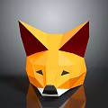 Low Poly Fox Head Design With Orange Fur And Dark Red Ears On Gray Background