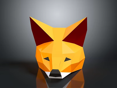 Low Poly Fox Head Design With Orange Fur And Dark Red Ears On Gray Background 3d model