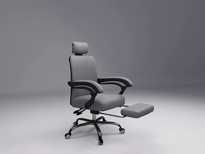 Comfortable Ergonomic Gray Office Chair with Adjustable Backrest Footrest and Wheels 3d model