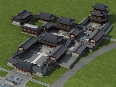 Chinese-style ancient monastery 3d model