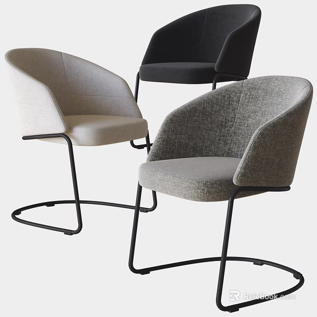 Modern Single Chair Designs With Fabric Upholstery And Black Metal Frame In Three Colors 3d model 