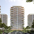 Modern High Rise Residential Building Exterior With Balconies And Surrounding Greenery