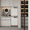 Home Balcony Modern Design With Washing Machine Dryer Storage Cabinets Sink And Potted Plants