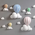 Colorful Hot Air Balloons And White Clouds Wall Decor For Kids Room