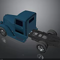 Blue Vintage Truck Model with Detailed Trailer Chassis and Classic Design Features