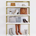 Elegant Modern Shoe Cabinet With Marble Shelves Gold Frame And Shoes