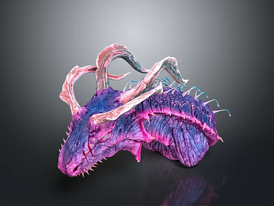 Purple Pink Fantasy Creature With Curved Horns And Spiked Textured Body 3d model