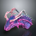 Purple Pink Fantasy Creature With Curved Horns And Spiked Textured Body
