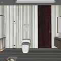 Modern Bathroom Interior With Striped Tiles Glass Shower White Toilet And Double Sink Vanity