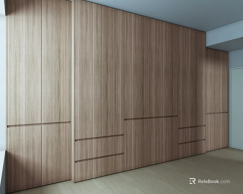 Built in Modern Wooden Wardrobe Design With Smooth Panel And Ample Storage Space 3d model 