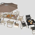 Outdoor Table And Chair Set With Umbrella And Food For Dining
