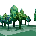 Art Installation of Low Poly Trees with Geometric Shapes in Green and Blue Colors