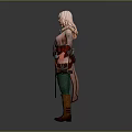 Woman With White Long Hair In Red Green Outfit And Belt Accessories Standing
