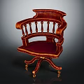 Vintage Red Accent Chair With Carved Armrests And Velvet Seat On Wheeled Base