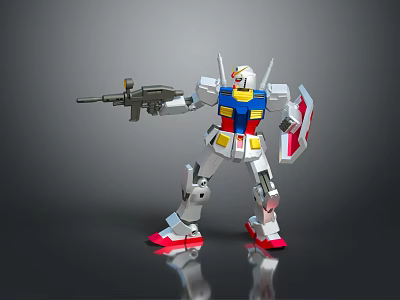 Anime Mecha Robot Character Silver Blue Red Yellow Standing Pose With Gun And Shield 3d model