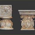 Ornate Stone Columns With Intricate Carved Floral Patterns And Lion Head Designs