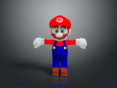 Iconic Video Game Character Mario With Red M Logo Hat Blue Overalls And Outstretched Arms 3d model