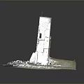 Ruined Red Brick Building 3D Model With Collapsed Walls Grass And Scattered Bricks