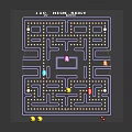 Cartoon Scene Pac Man Maze On Transparent Panel With Colorful Characters Dots Dark Background Reflection