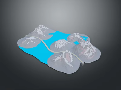 Scenic Landscape with Snow Capped Mountains Blue Lake and Winding Road 3d model