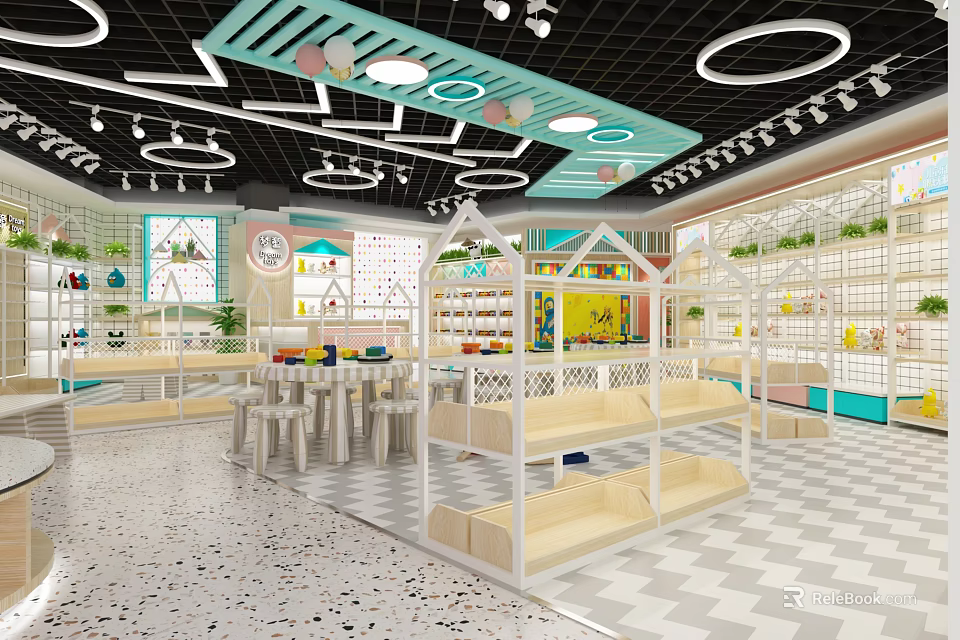 Modern Shopping Mall Store Interior With Shelves Display Areas And Bright Lighting 3d model 