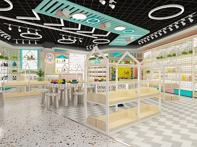 Modern Shopping Mall Store Interior With Shelves Display Areas And Bright Lighting 3d model