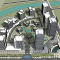 Modern Office Buildings Complex With Green Spaces Water Features And Plaza Design