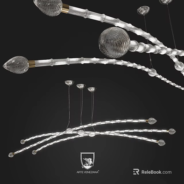 Modern Chandelier With Curved Crystal Arms For Contemporary Interior Decoration 3d model 