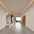 Modern Duplex Living Room With Open Space Recessed Lighting And Arched Bookshelf