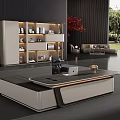 Modern Office Desk With Laptop Bookshelf Books Decorations Sofa And Green Trees