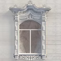 Red Carved Window Frame With Intricate Carvings On White Wall Surface 3d model