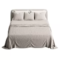 Modern Bedroom Bed With Light Colored Textured Bedding And Pillows 3d model