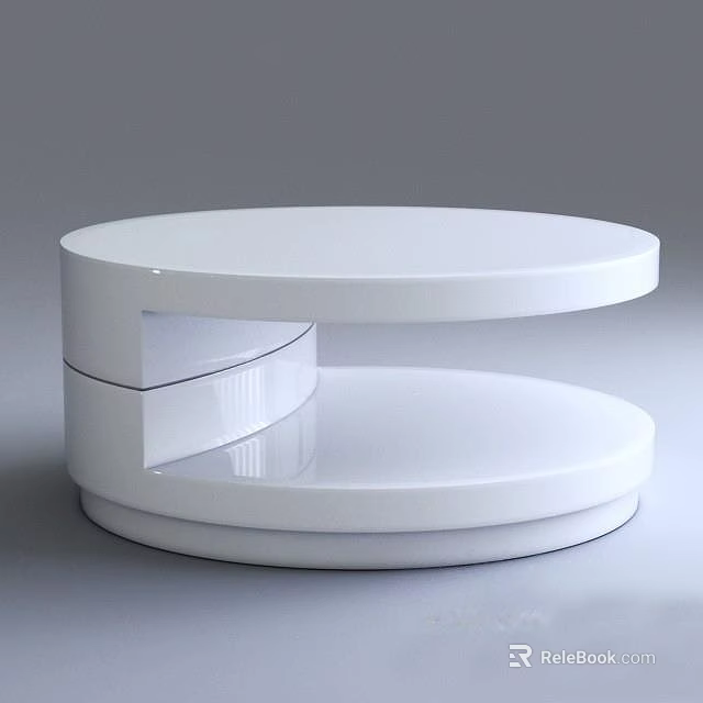 White Round Modern Coffee Table With Two Tiered Smooth Surface Design 3d model