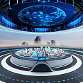 Futuristic Digital Urban Planning Platform With 3D City Model And Holographic Globe