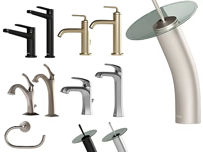 Different Modern Faucet Styles with Various Color Finishes for Kitchen and Bathroom 3d model