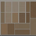Various Textured Building Components Sample Display With Perforated Grid And Neutral Tones