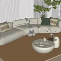 Modern Multiplayer Sofa Cream Multiplayer Sofa Coffee Table Combination 3d model