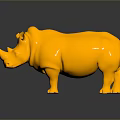 Highly Shiny Golden Rhinoceros Statue With Clear Reflection On Dark Background