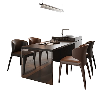 Modern Italian Dining Table and Chair Combination Island Table and Chair Leather Dining Chair Chandelier Acrylic Dining Table Ornaments 3d model