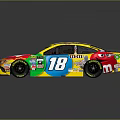 Colorful Toyota NASCAR Race Car With M&M's Logo And Number 18 Livery Design