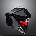 Futuristic Metallic Helmet Design With Black Silver Red Accents Visor And Antenna