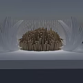 Modern Decorative Ornament Set With Central Beaded Design And Radiating Metallic Strips On Square Base