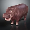 Realistic Hippo Standing With Open Mouth And Brown Skin On Dark Background